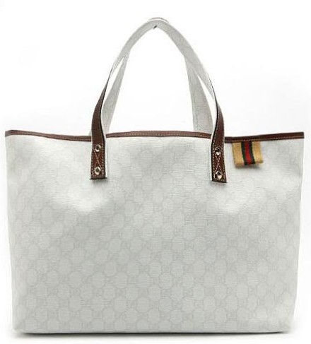 Authentic Gucci Signature PVC Leather Tote Bags 211134 White